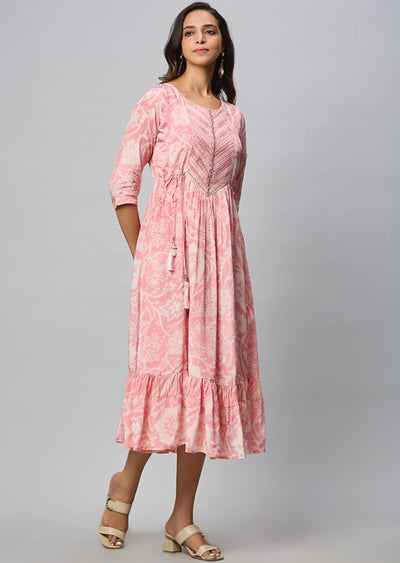 Pink Crepe Midi Dress
