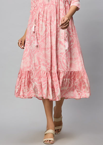 Pink Crepe Midi Dress