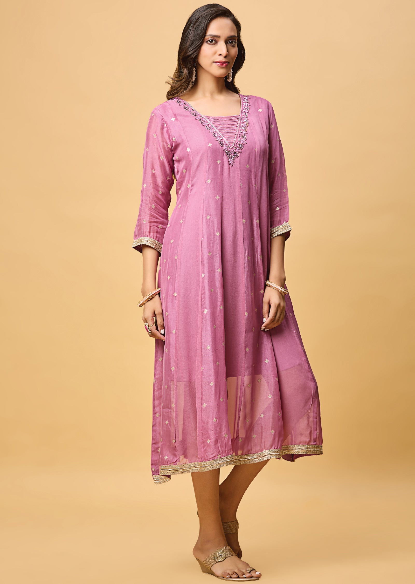 Lavender Banaras Georgette Midi Dress