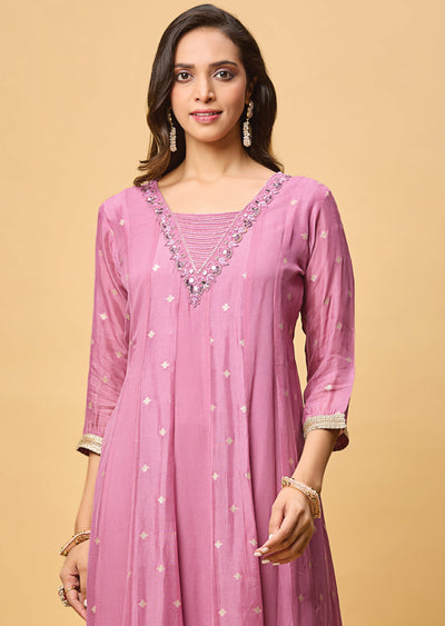 Lavender Banaras Georgette Midi Dress