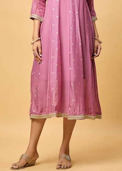 Lavender Banaras Georgette Midi Dress