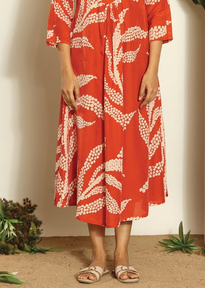 Rust & Beige Rusian Silk Midi Dress