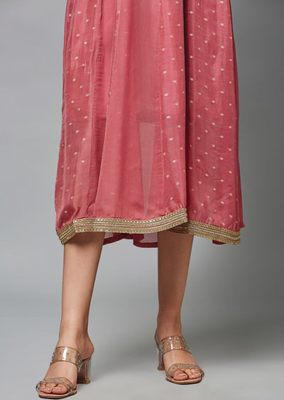 Dark Pink Banaras Georgette Midi Dress