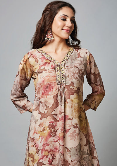 Brown Georgette Midi Dress