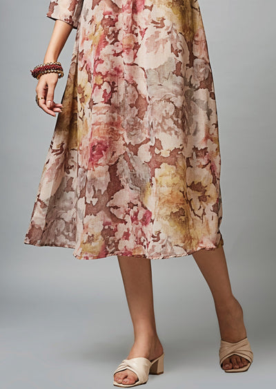 Brown Georgette Midi Dress