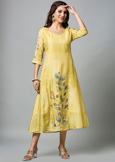 Light Yellow Dola Silk Midi Dress