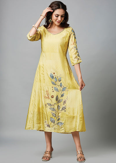 Light Yellow Dola Silk Midi Dress