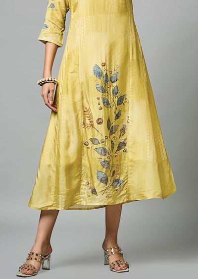 Light Yellow Dola Silk Midi Dress