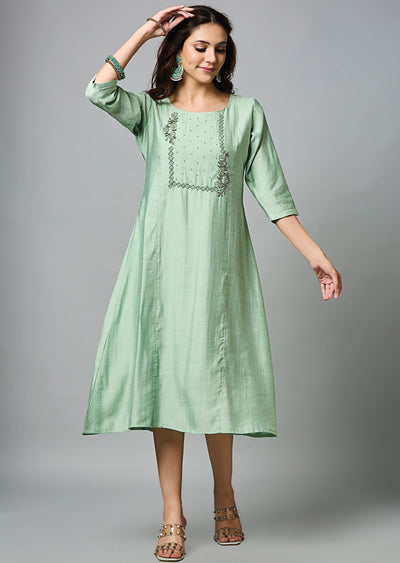 Dusty Green Soft Silk Midi Dress