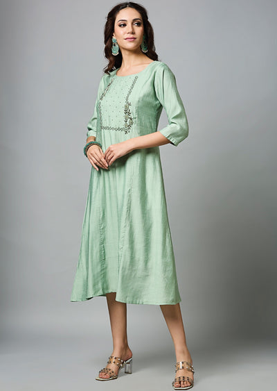 Dusty Green Soft Silk Midi Dress