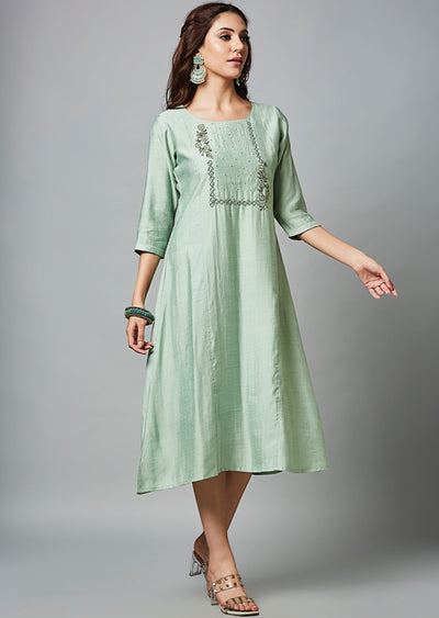 Dusty Green Soft Silk Midi Dress