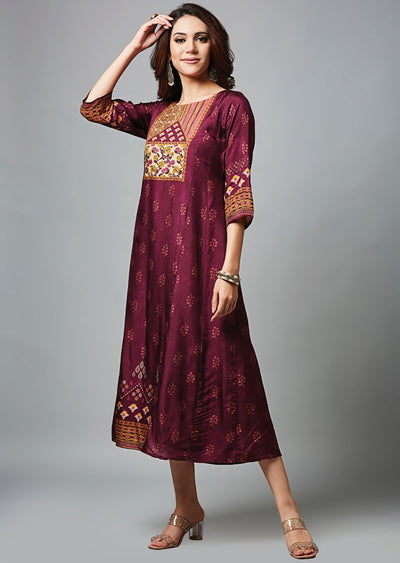 Magenta Dola Silk Midi Dress