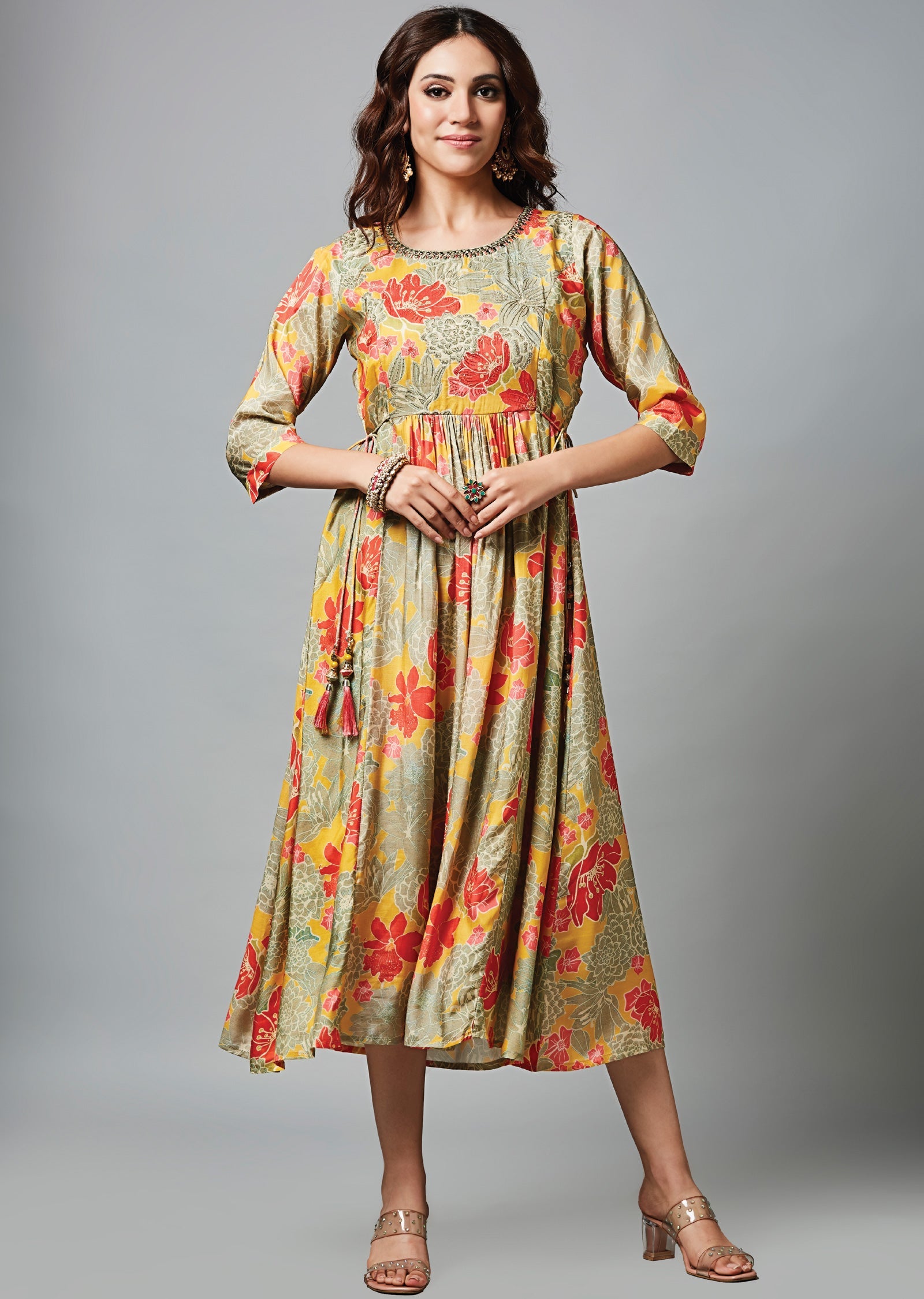 Yellow & Red Muslin Midi Dress