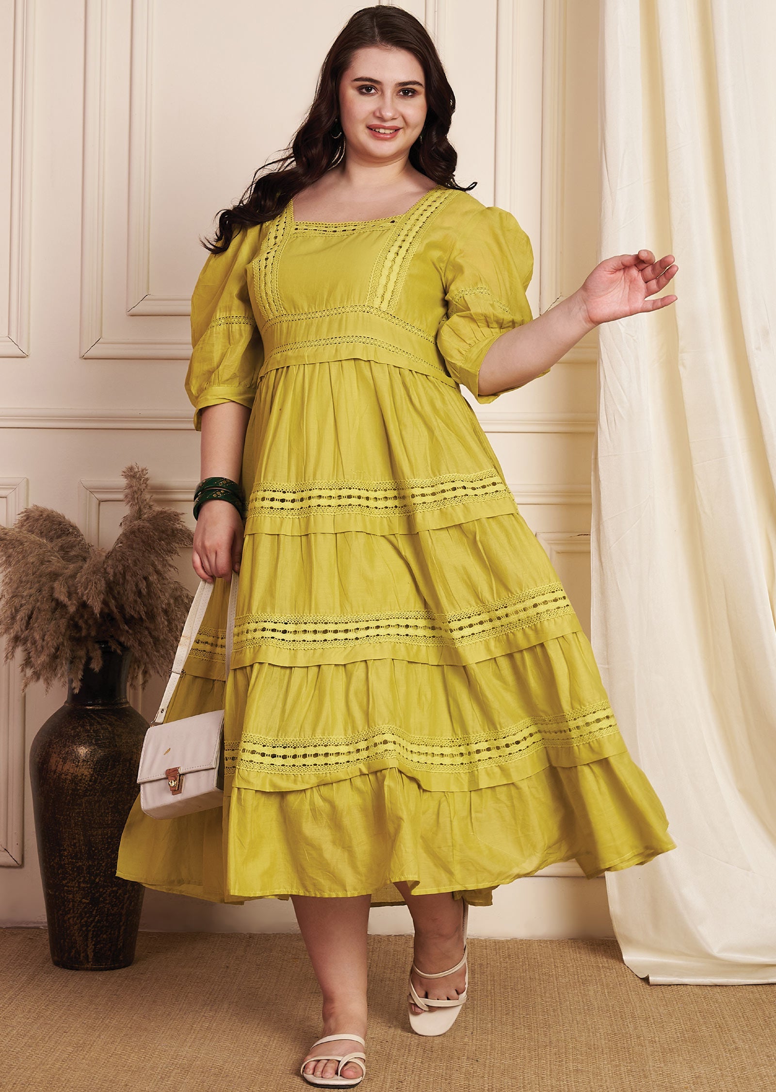 Mehndi Green Cotton Midi Dress