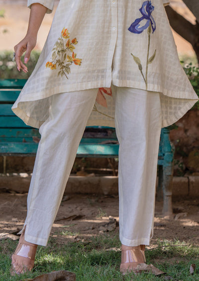 Beige Cotton A-line Short Kurti Set