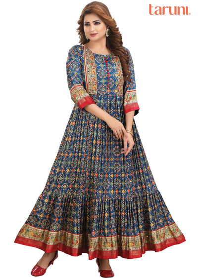 Rama Blue Silk Kurtis Full Length