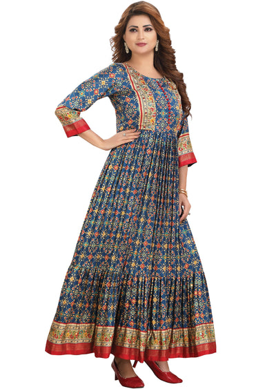 Rama Blue Silk Kurtis Full Length