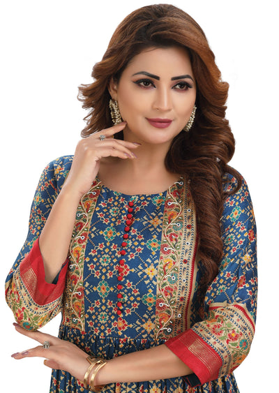 Rama Blue Silk Kurtis Full Length