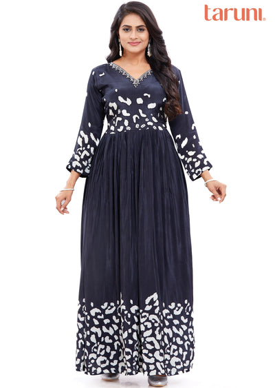 Black & White Long Gown Style Kurti with Pearls Work