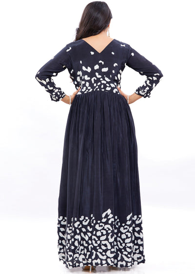Black & White Long Gown Style Kurti with Pearls Work