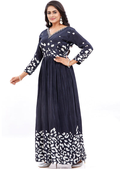 Black & White Long Gown Style Kurti with Pearls Work