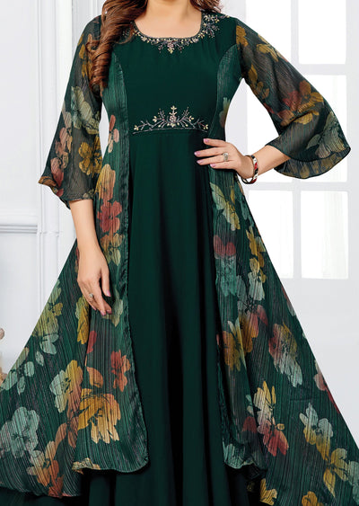 Bottle Green Georgette Long Dress