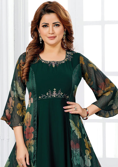 Bottle Green Georgette Long Dress