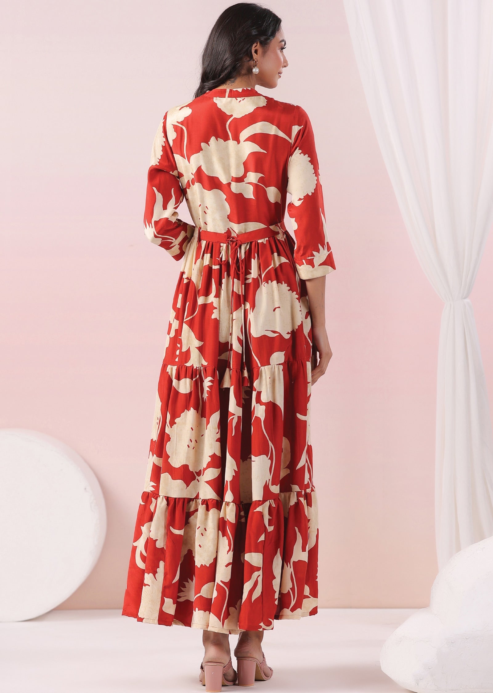 Rust & Beige Muslin Long Dress