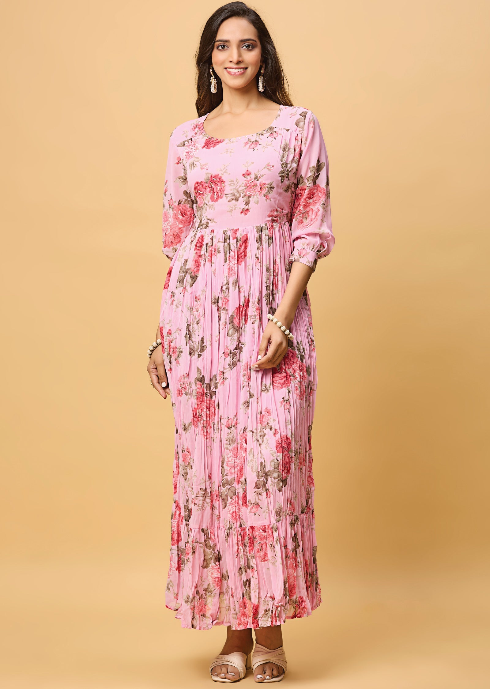 Pink Georgette Long Dress