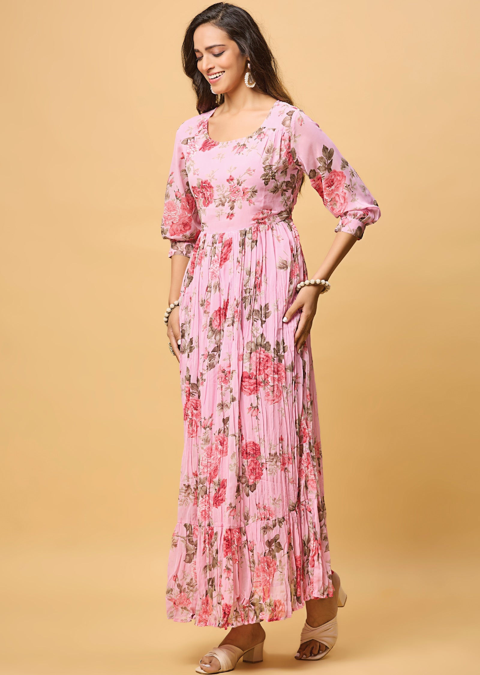 Pink Georgette Long Dress