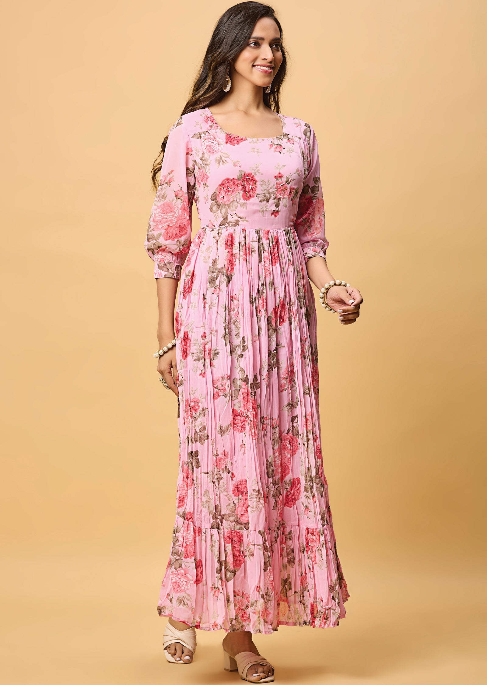 Pink Georgette Long Dress