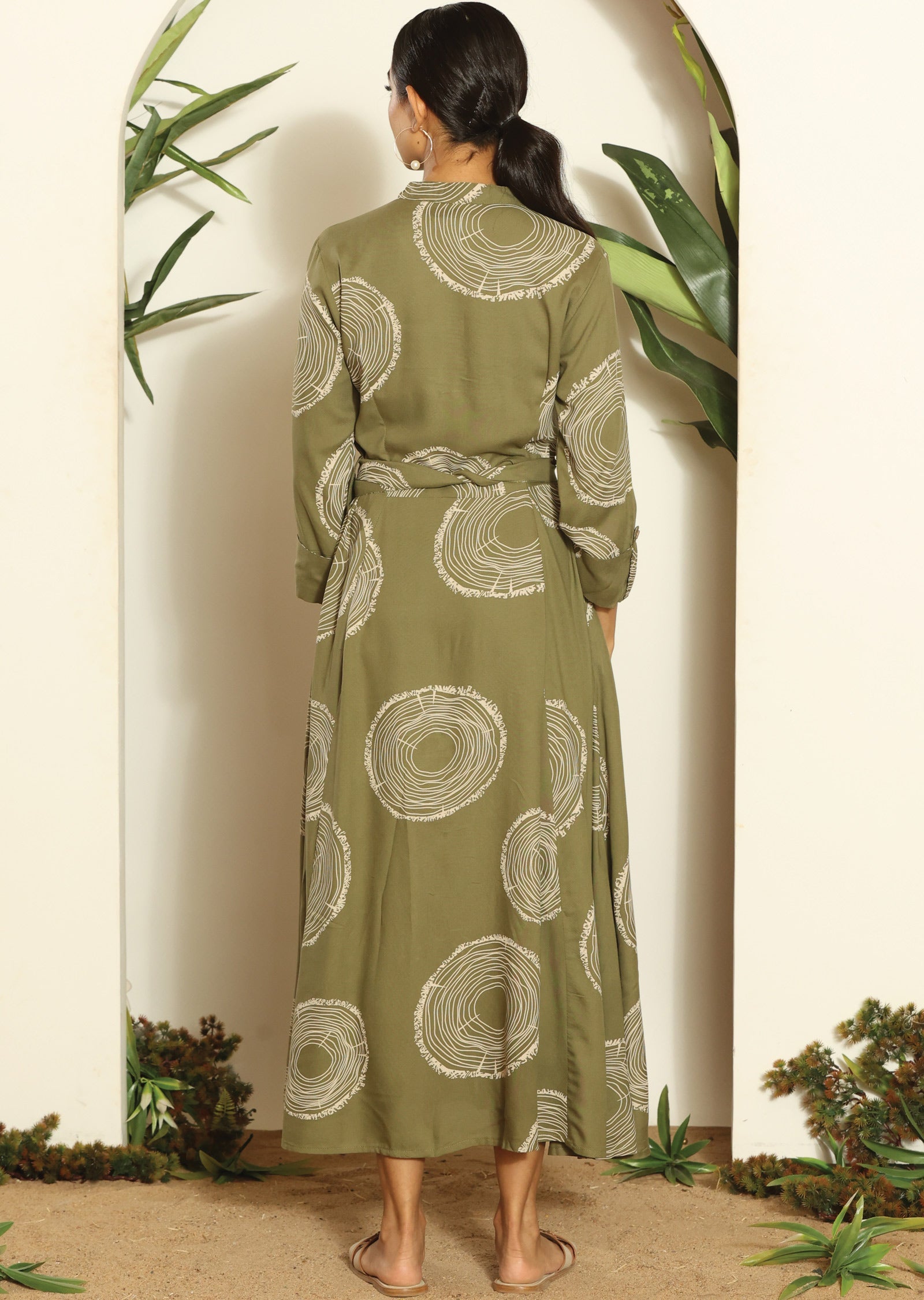 Mehendi Green & Beige Russian Silk Long Dress