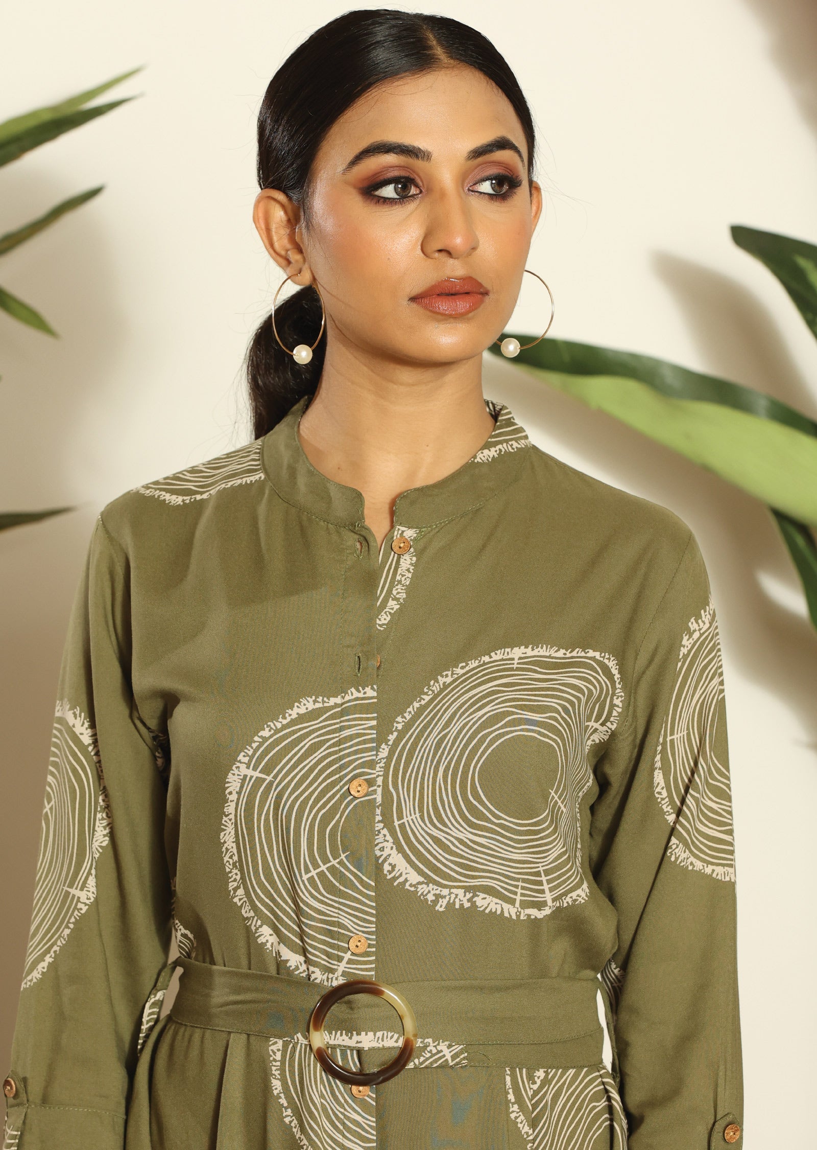 Mehendi Green & Beige Russian Silk Long Dress