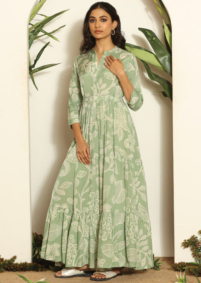 Pista Green Russian Silk Long Dress