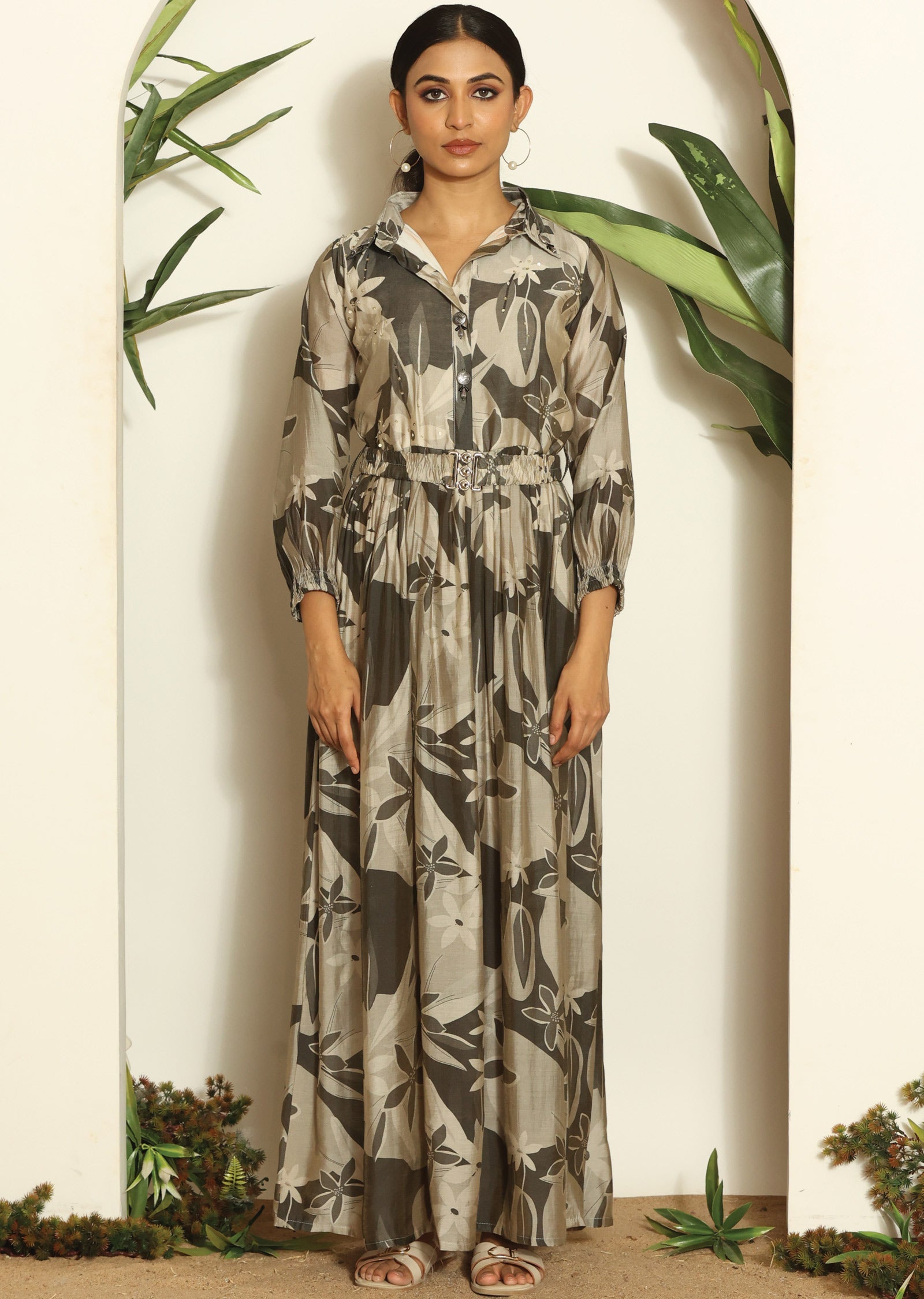 Grey Muslin Long Dress