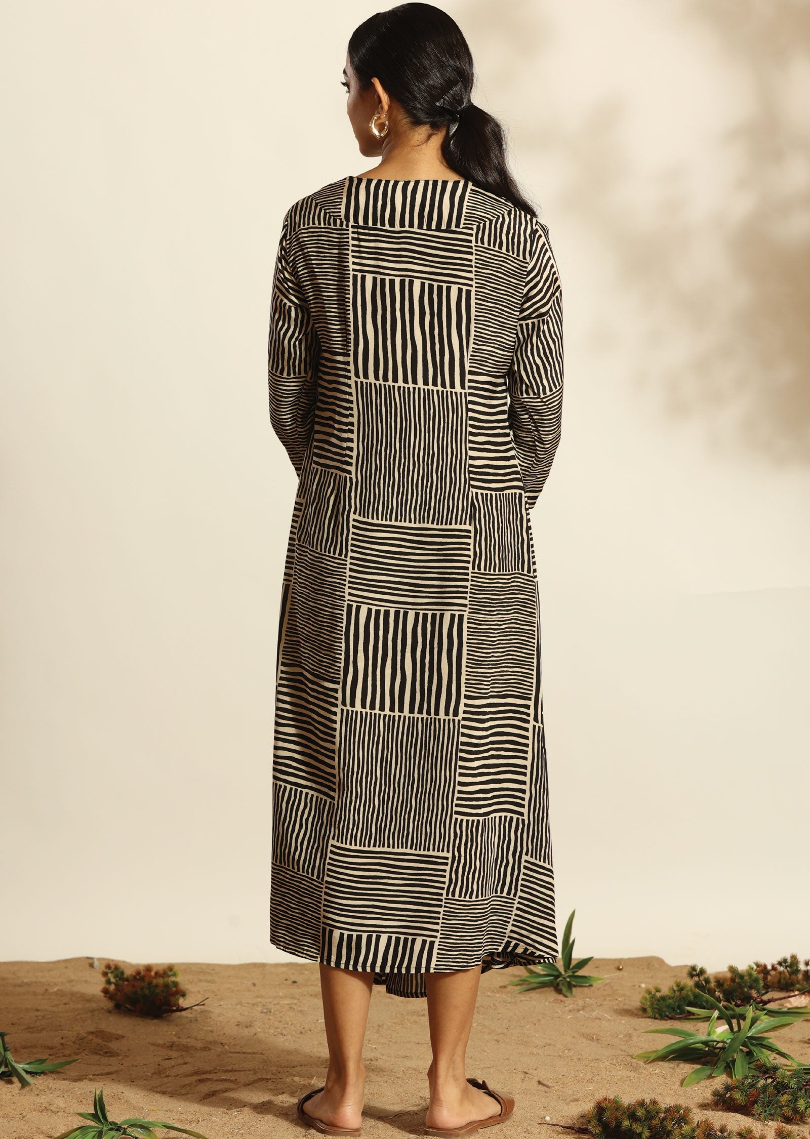 Black & Beige Russian Silk Long Dress