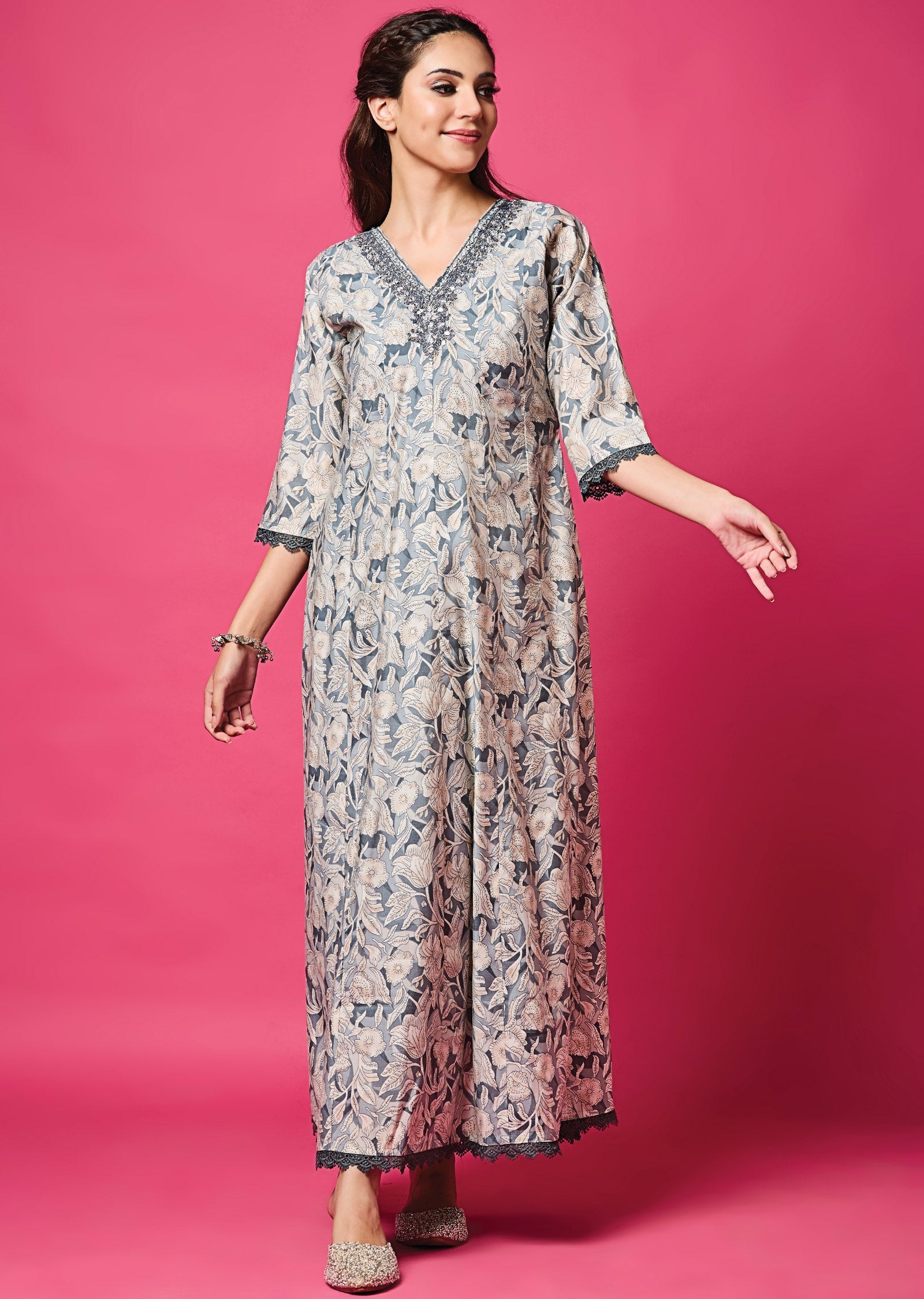 Grey Modal Silk Long Dress