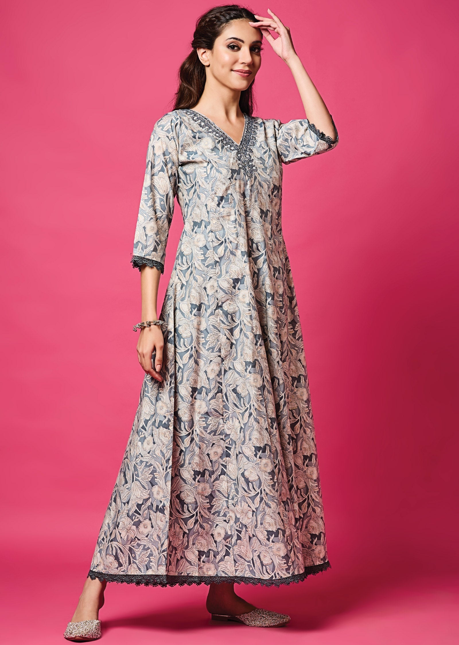 Grey Modal Silk Long Dress