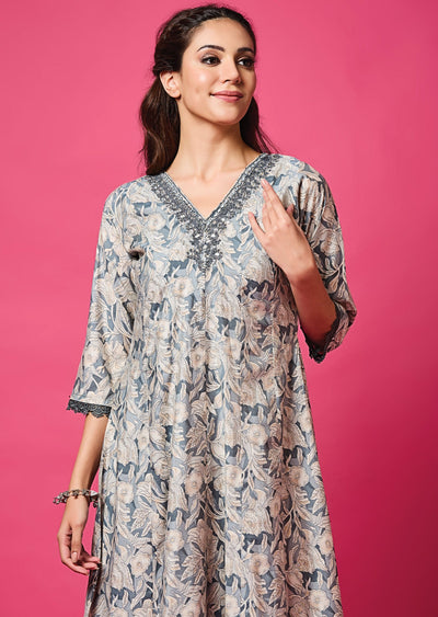Grey Modal Silk Long Dress