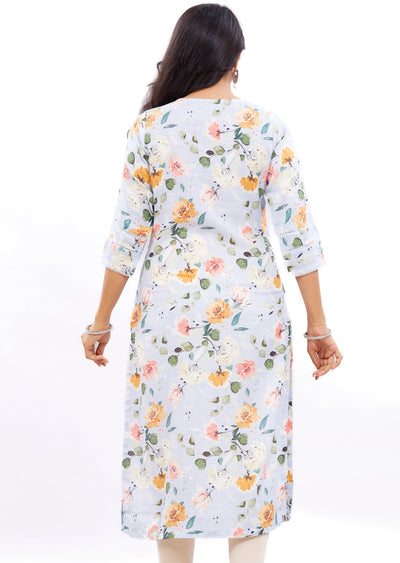 Sky Blue Straight Cut Kurti with Zardosi & Pearl Work