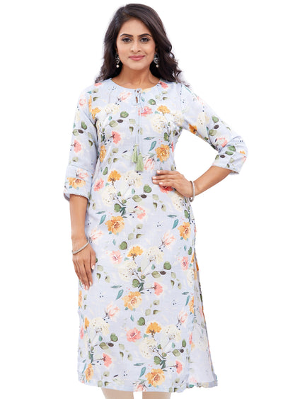 Sky Blue Straight Cut Kurti with Zardosi & Pearl Work