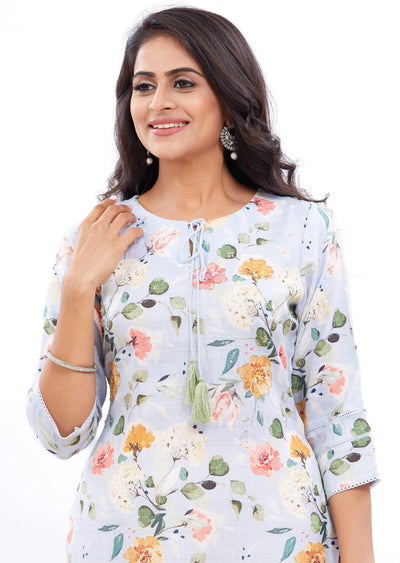 Sky Blue Straight Cut Kurti with Zardosi & Pearl Work