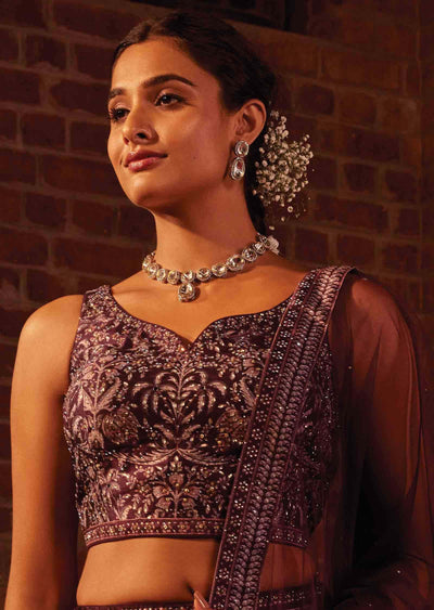 Wine Silk Printed lehenga