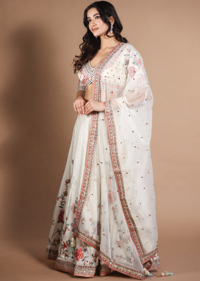 Cream Silk Lehengas