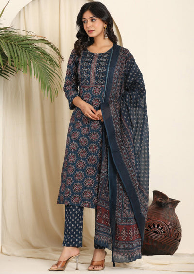 Teal Blue Cotton Straight Cut Suit