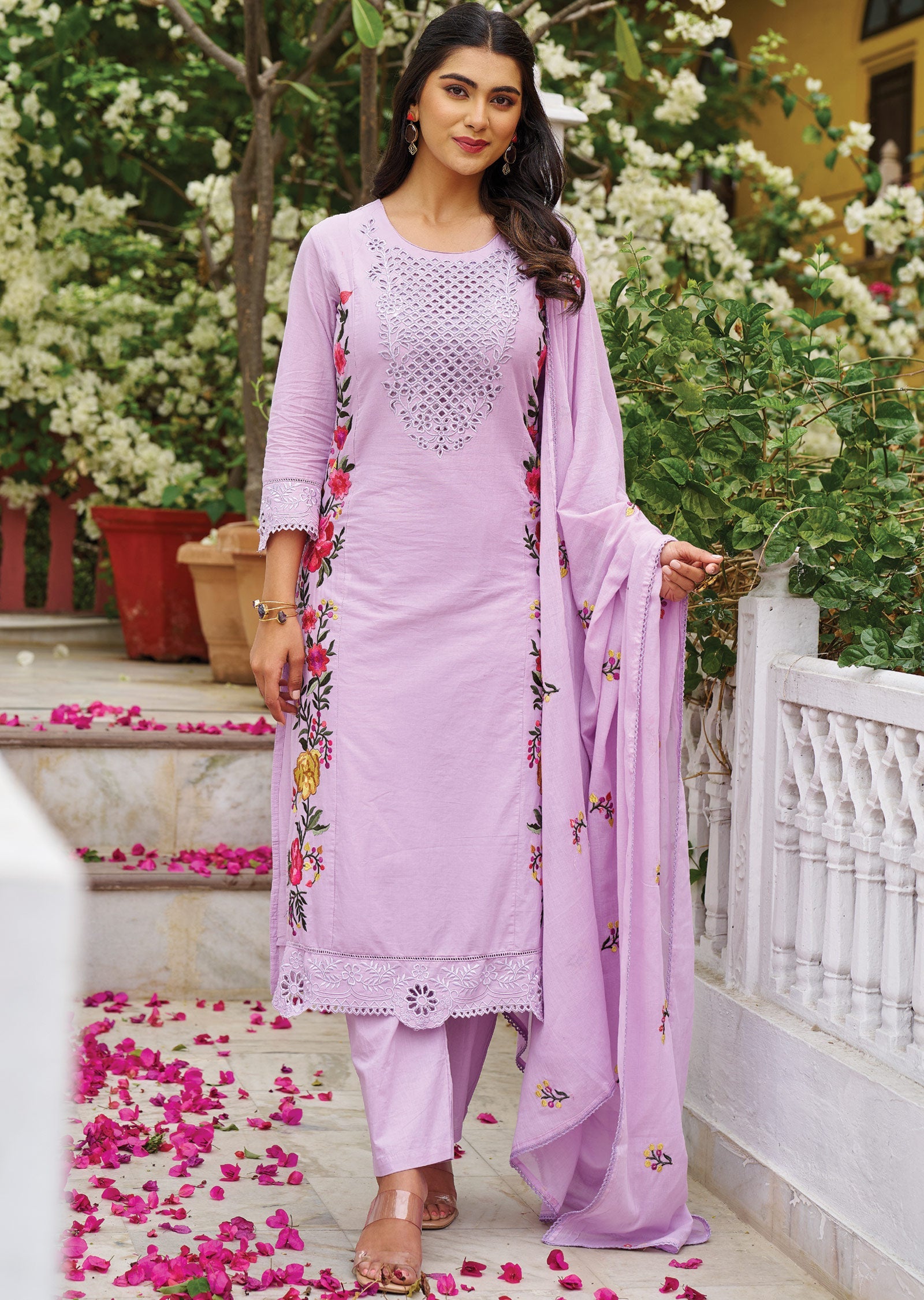 Lavender Cotton Straight Cut Suit