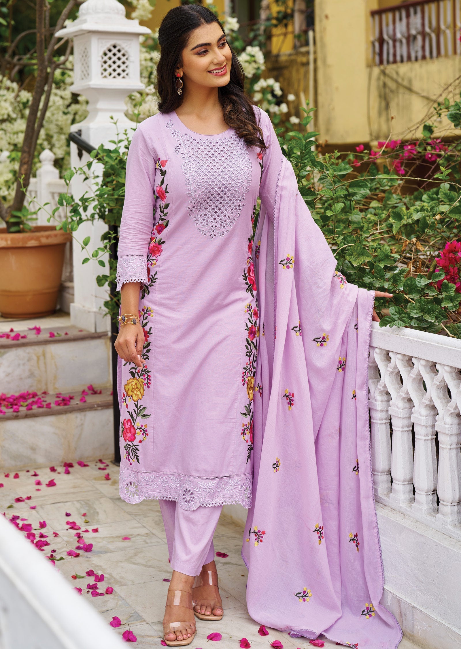 Lavender Cotton Straight Cut Suit