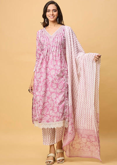 Lavender Cotton Straight Cut Suit