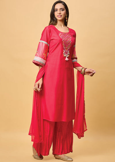 Rani Pink Crush Silk Straight Cut Suit