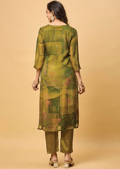 Mehendi Green Organza Straight Cut Suit